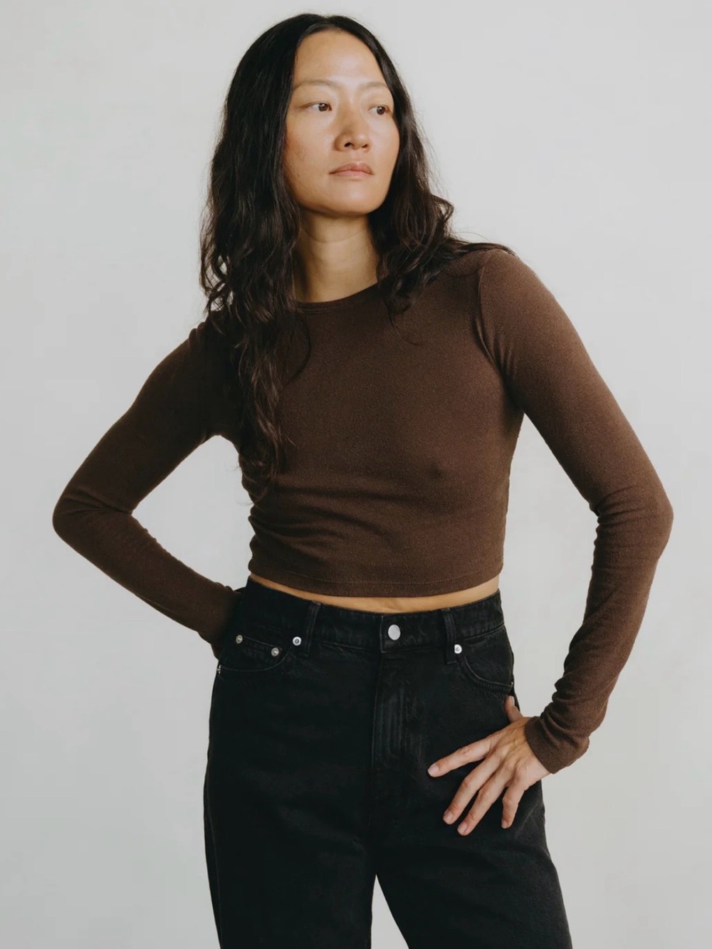 OZMA Lia top manzanita brown long sleeve cropped raw silk size M